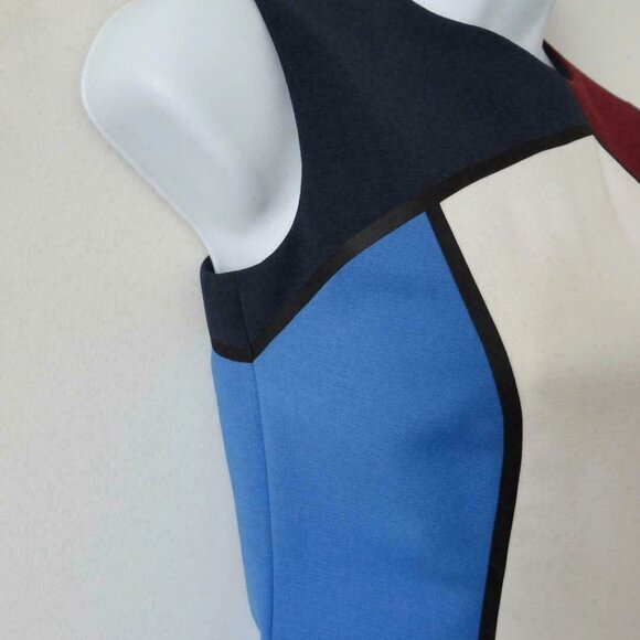 NWT ESCADA Blue Multi Virgin Wool Midnight Round Neck Sleeveless Dratta Dress 32 - Picture 4 of 8